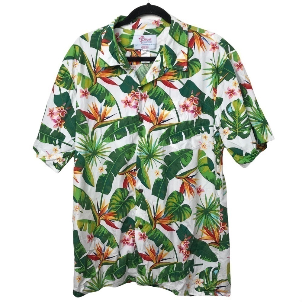 Hawaii Hangover Cotton Tropical Print Short Sleeve Aloha Shirt Large